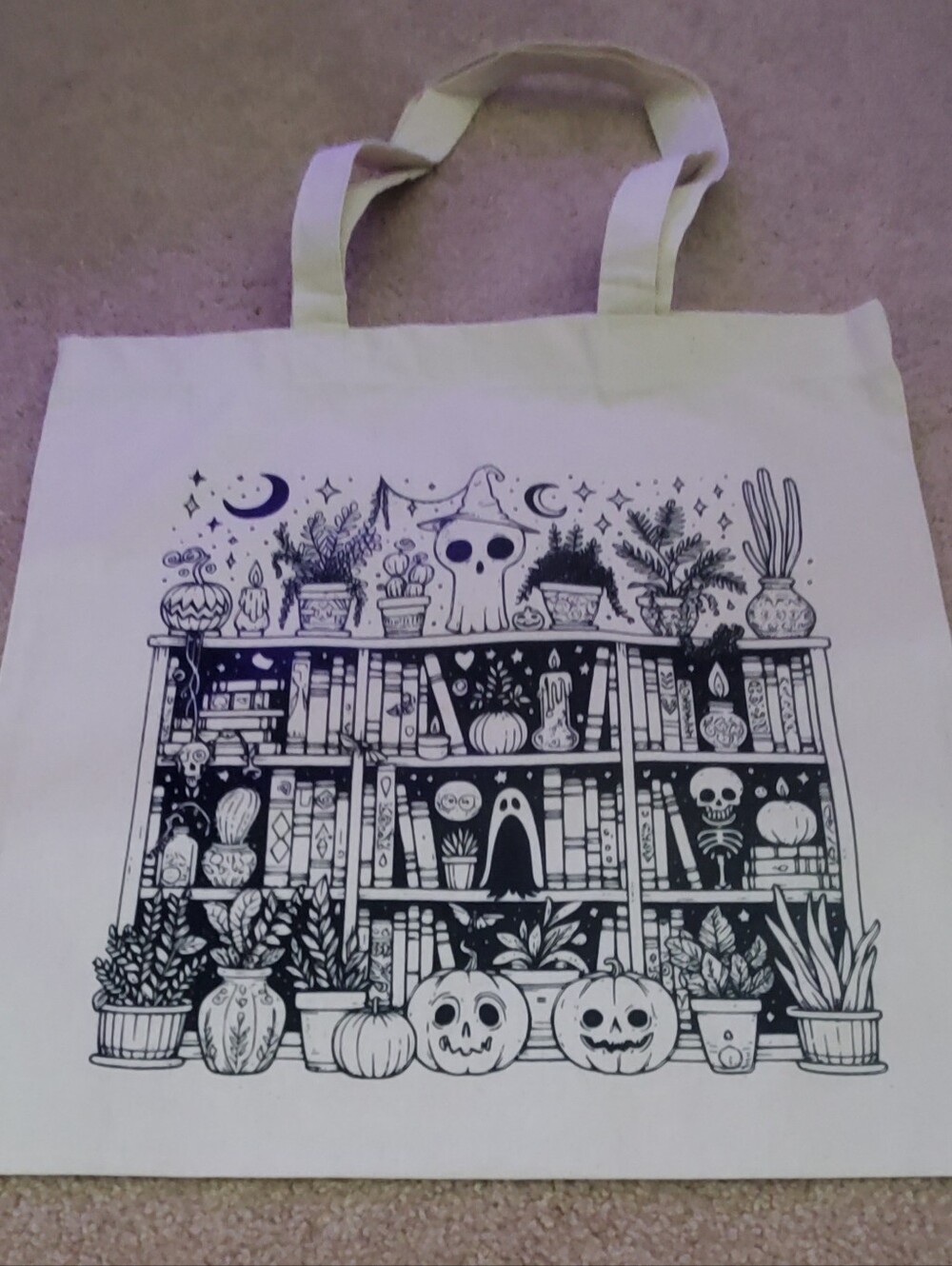 Halloween Illustration Canvas Tote - Black on Cream